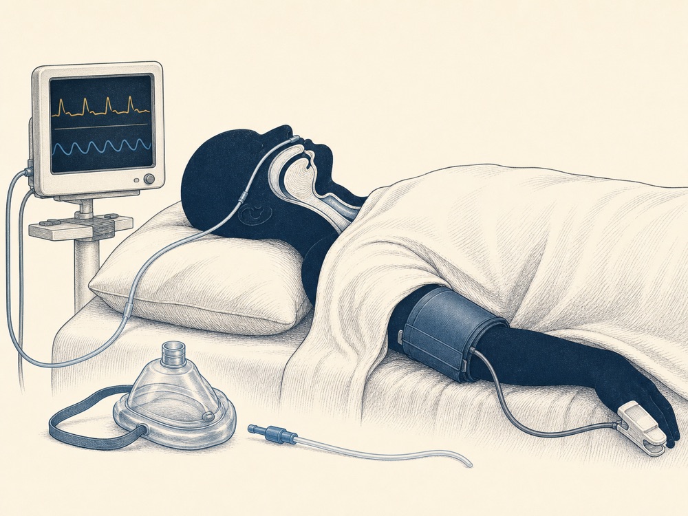 Journal-style illustration of procedural sedation monitoring and airway rescue preparation